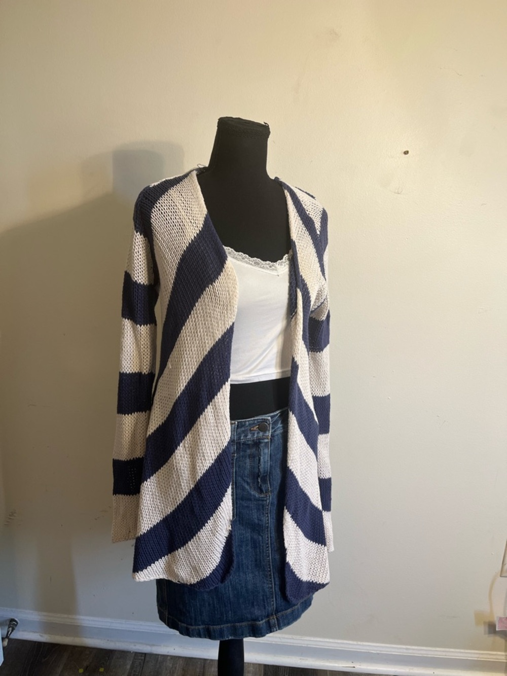 Old Navy Navy and Cream Striped Open-Front Cardigan